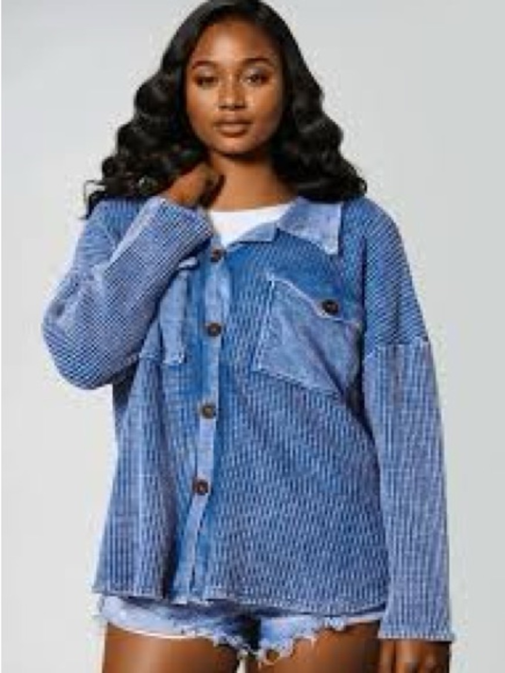 Bucketlist oversized waffle button up